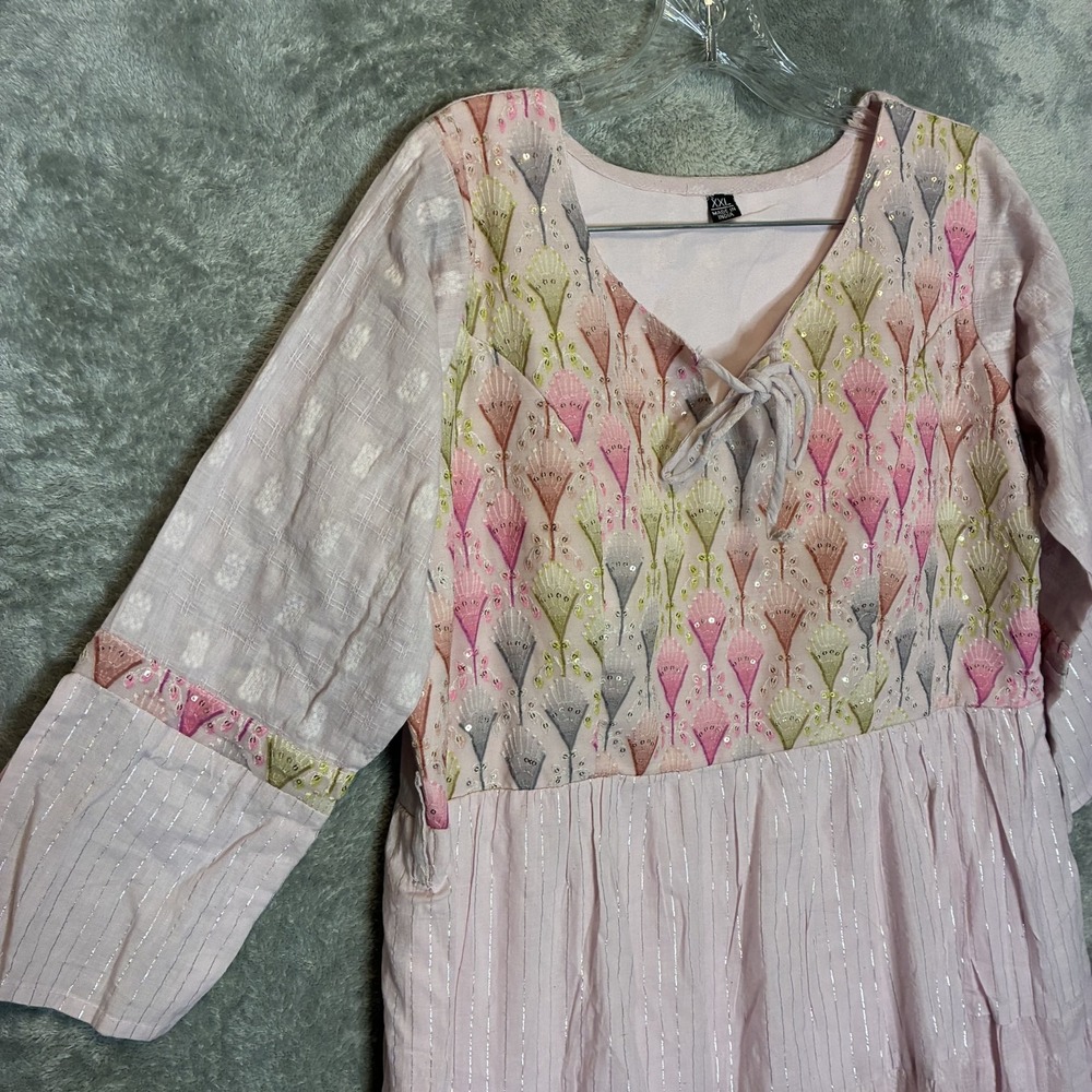 Womens Mixed Media Maxi Dress 2XL Fairy Whimsical Ethereal Folk Geometric Sequin